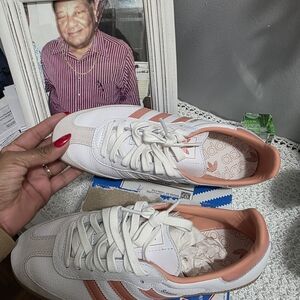 Adidas Women's White and Peach Sneakers